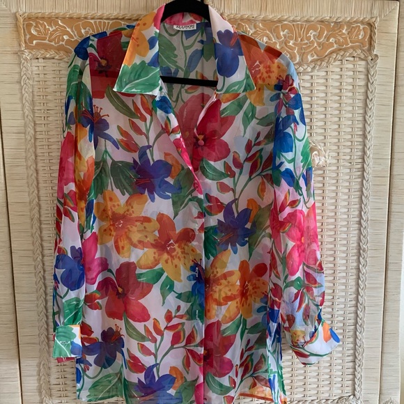 Semi Sheer Tropical Blouse - Picture 1 of 9